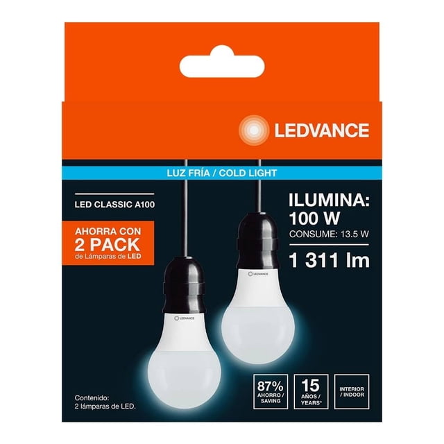 Paquete de Lámparas Ledvance 2pack de focos LED Eco A100 13.5w 865 G10 MK luz fría