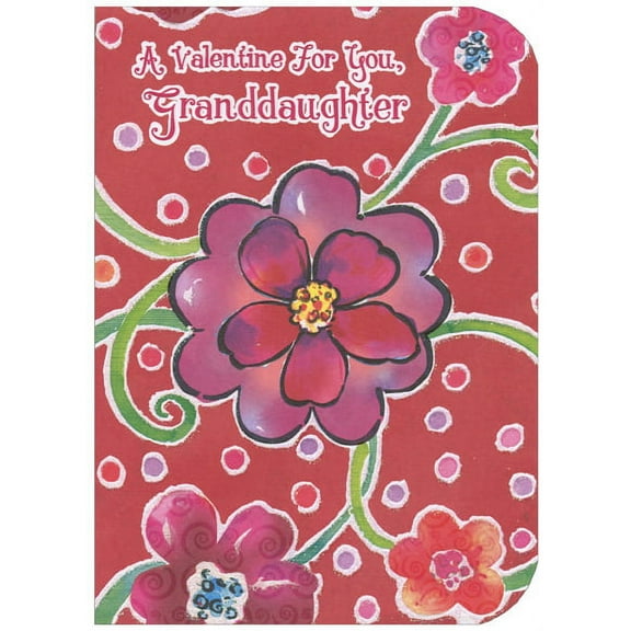 Designer Greetings Large Flowers with Sparkling Green Stems: Granddaughter Valentine's Day Card