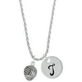 thumbnail image 1 of Delight Jewelry Silvertone Volleyball Spinner Silvertone Script Initial Disc - T - Charm Necklace, 20"+3", 1 of 4
