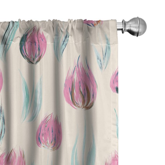 Ambesonne Floral Abstract Curtains, Tulip Lovers Retro, Pair of 28"x63", Beige Grey Yellow and Seafoam