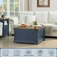 thumbnail image 6 of Farmhouse Coffee Table with Large Hidden Storage Compartment, Navy Blue Square Center Table, Wood Rustic Low Modern Living Room Tables with Hinged Lift Brown Top & Wooden Arc Base, 6 of 14