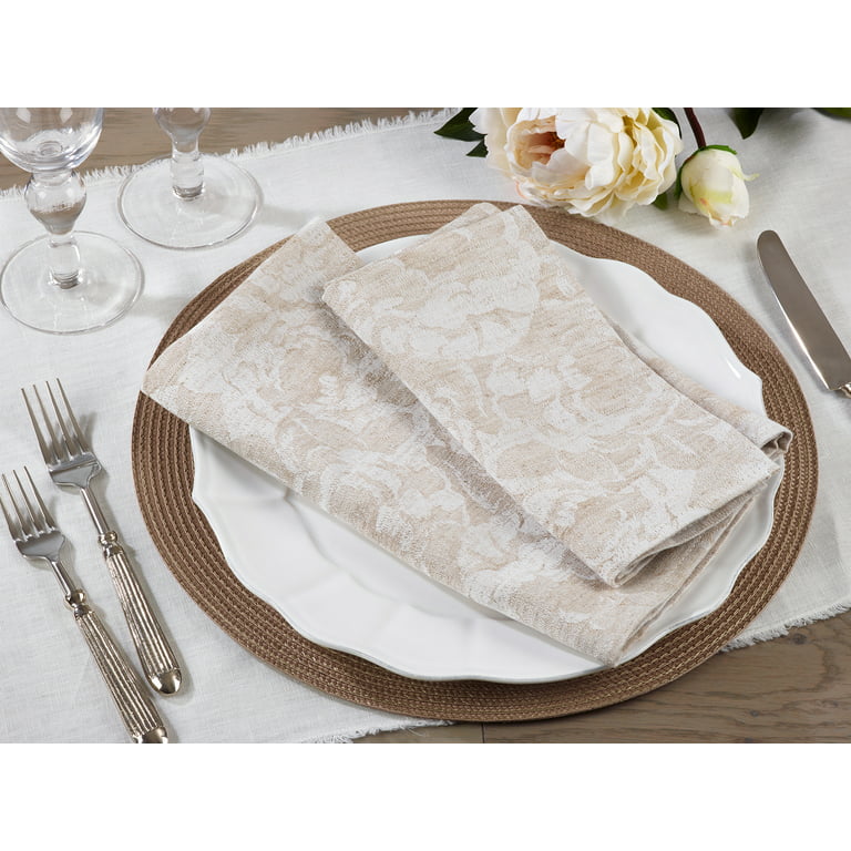 Fennco Styles Feronia Collection Country Jacquard Lace Trim Cotton Blend 24  x 24 Inch Cloth Napkins, Set of 4 â€“ Natural Formal Napkins for Banquet,  Family Gathering, Special Events and Home DÃ©cor 