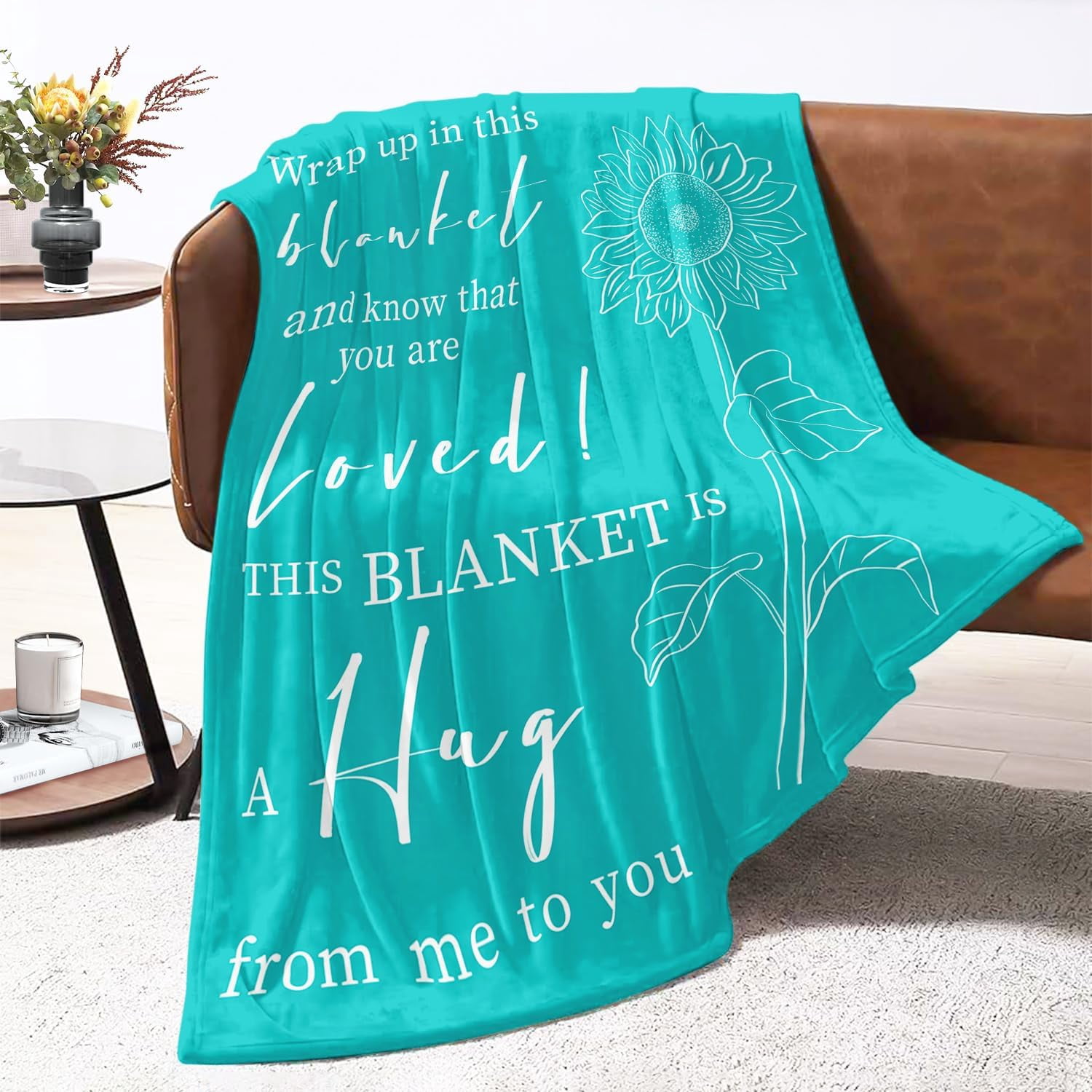 Get Well Gifts for Women After Surgery - Hug Blanket - Thinking of You Gift for Mom Friend Sister - Feel Better Inspirational Gifts for Women - Get Well Soon Gift - Purple Sunflower Blanket