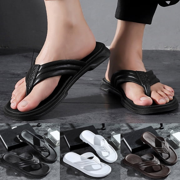Arch Support Flip Flops for Men Thong Sandals with Soft Straps Summer Pool Slides Orthopedic Beach Non Slip Shower Shoes White Size 9.5