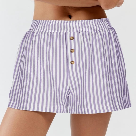 Vivianyn HD Women's Striped Button Shorts, Casual Summer Shorts with Pockets,Purple,Size S-XL