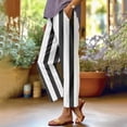 thumbnail image 2 of Audhol Striped Pants Women, Women's Striped Print Fashion Casual Patchwork Pocket Cotton Line Pants Loose Trousers Cropped Pants Casual Pants Loose Pants Black L, 2 of 3