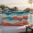 thumbnail image 4 of Outdoor Waterproof Pillow Covers Green and Pink Gradient Wave Stripe Decorative Throw Pillow Protectors,Pillowcase Cushion Cases for Patio Sofa Garden Couch,20x12in,Pack of 2, 4 of 14