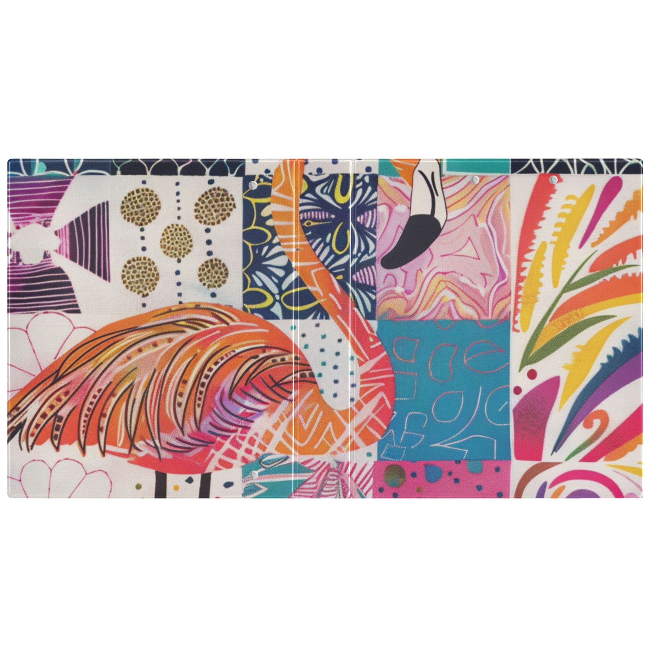 Abstract Flamingo 3 Ring Binders 1.5 inch Hardcover File Folders with Interior Pockets A4 Size Organizer for School Office Hospital