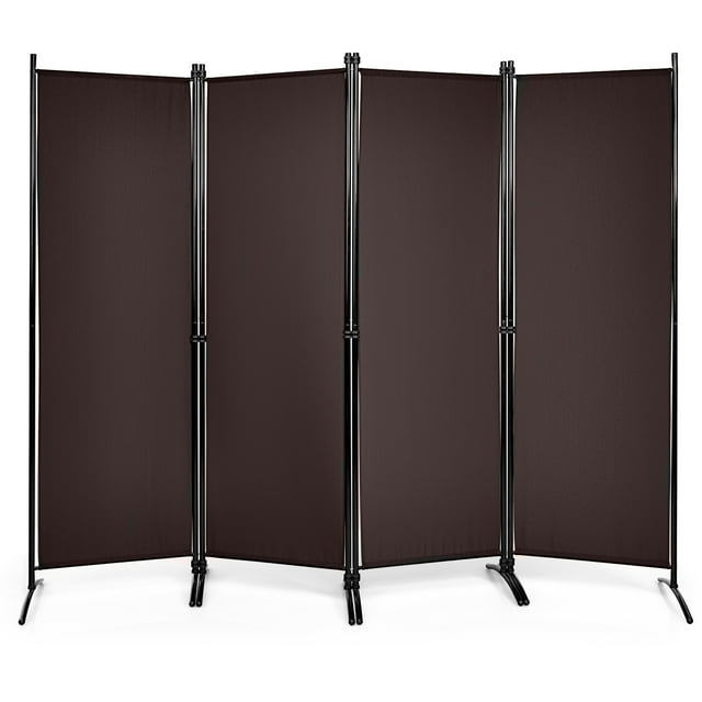 Costway 4-Panel 5.6ft Room Divider Folding Fabric Privacy Screen w/Steel Frame Brown