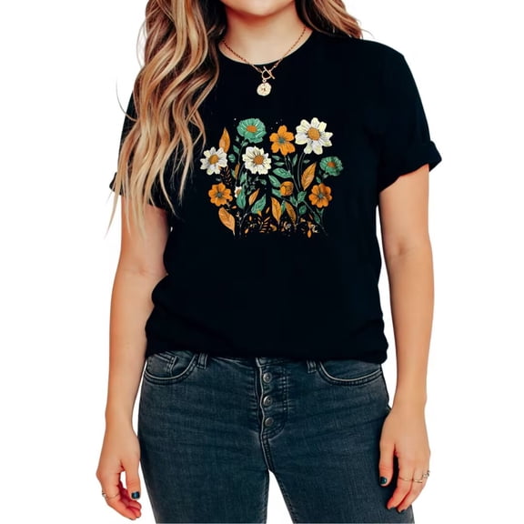 UNISHE Women's Vintage Wildflower Floral Graphic Short Sleeve Crewneck T-Shirt Casual Boho Botanical Tees Tops