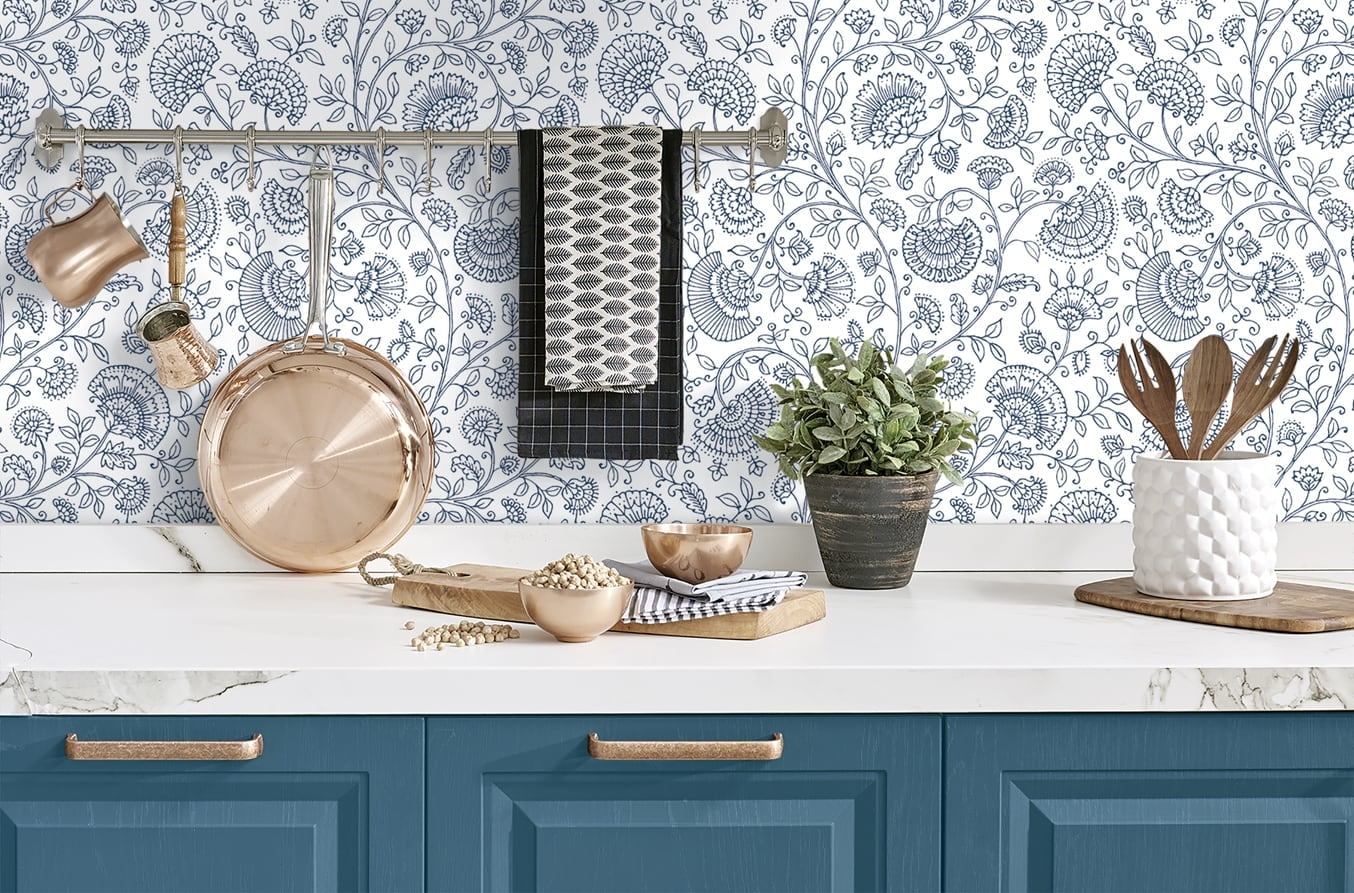 NextWall  Paisley Trail Peel and Stick Removable Wallpaper Midnight Blue