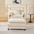 thumbnail image 2 of 39.4" Modern Accent Chair with Ottoman, Living Room Club Chair Chenille Upholstered Armchair , Reading Chair for Bedroom, Beige Chenille, 2 of 9