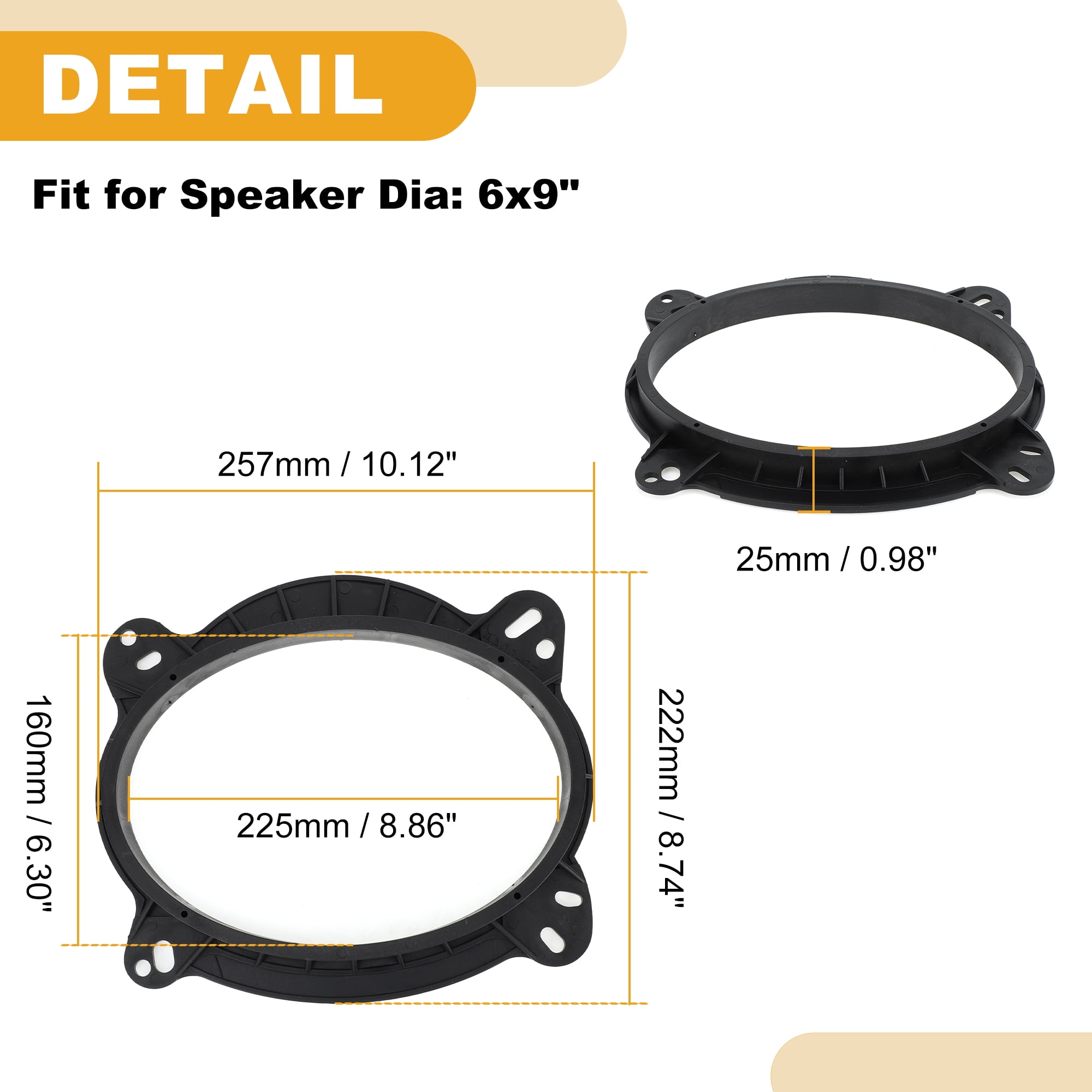 Unique Bargains Speaker Spacer Ring 6x9 Tweeter Adaptor for Toyota ABS Black