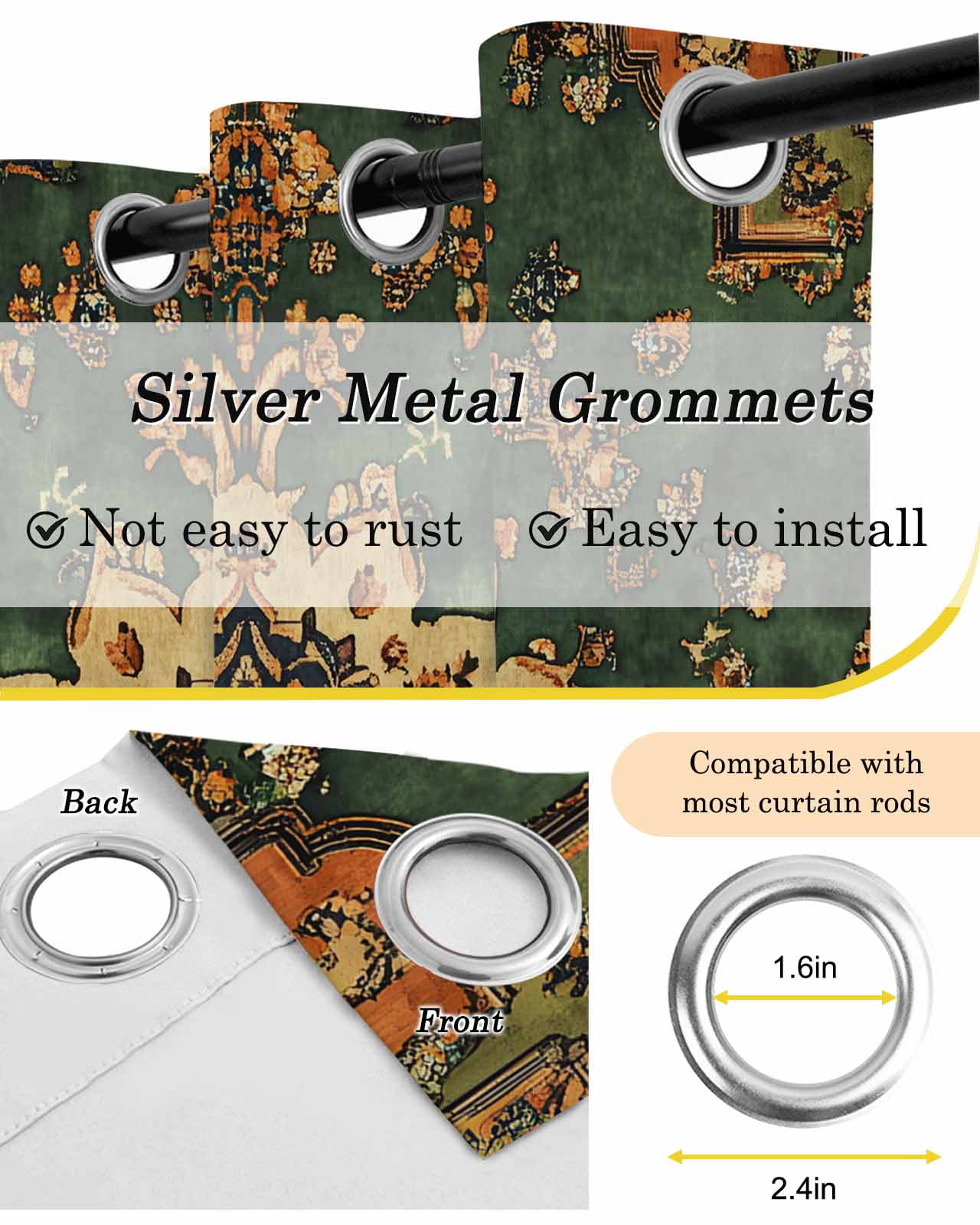 Gorgeous Blackout Curtains for Bedroom Living Room, Gorgeous Decoration Bohemian Pattern 39 In Long Thermal Insulated Room Darkening Drapes Grommet Window Treatments, 27.5 x 39 In