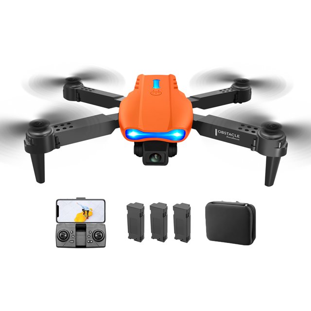 Drones FPV con carga de avión con cámara USB 1 para niños y niñas (3 baterías) naranja