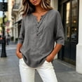 thumbnail image 3 of TGSLY Women's 3/4 Sleeve Tops Lightweight Soft Henley V Neck Half-Button Front Cotton Shirts Loose Fit Dressy Casual Solid Color Blouses XXXXL, 3 of 7
