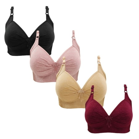 Gnurob 4 Pieces Lace Bralettes for Women No Underwire Bras Push Up Brassiere Comfort Padded T Shirt Bra Plus Size Wirefree Bralette Sports Everyday Wear Clearance Saving A01-Black Large