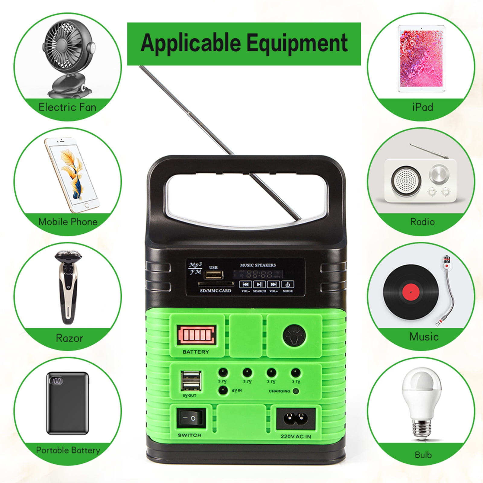 Portable Power Station,Solar Generator with Panels included,LiFePO4 Lithium Battery Pack Small Solar Powered Generator with DC/USB Outlets,LED Flashlight for Home Use,Outdoor Camping Quiet(Green)