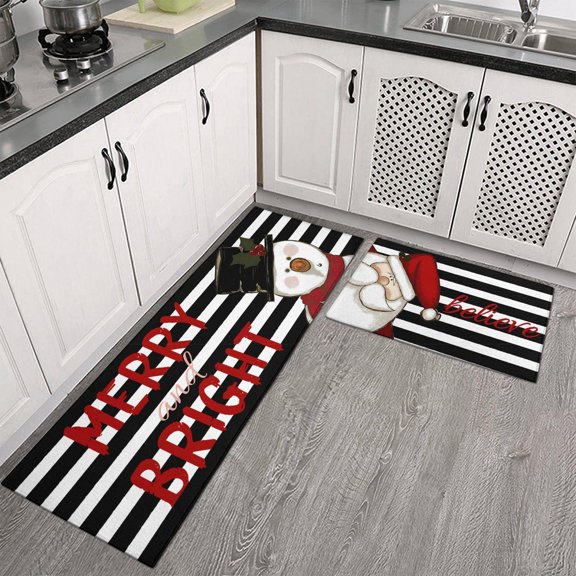 Christmas Kitchen Rugs Christmas Rug Christmas Kitchen Decor Merry and Bright Stripe Christmas Kitchen Mat Christmas Mat Kitchen Runner Rugs Comfort Home Decor Non-Slip Floor Mat Doormat
