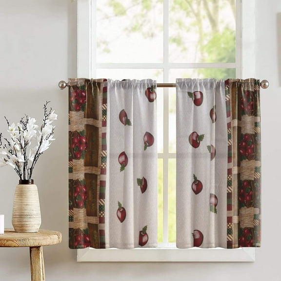 Cotton Orchard Grown Apples Print Café Tier Curtains Window Treatment Kitchen Home Décor