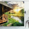 thumbnail image 1 of Ambesonne Nature Shower Curtain, Wooden House by the Lake, 69"Wx75"L, Multicolor, 1 of 3