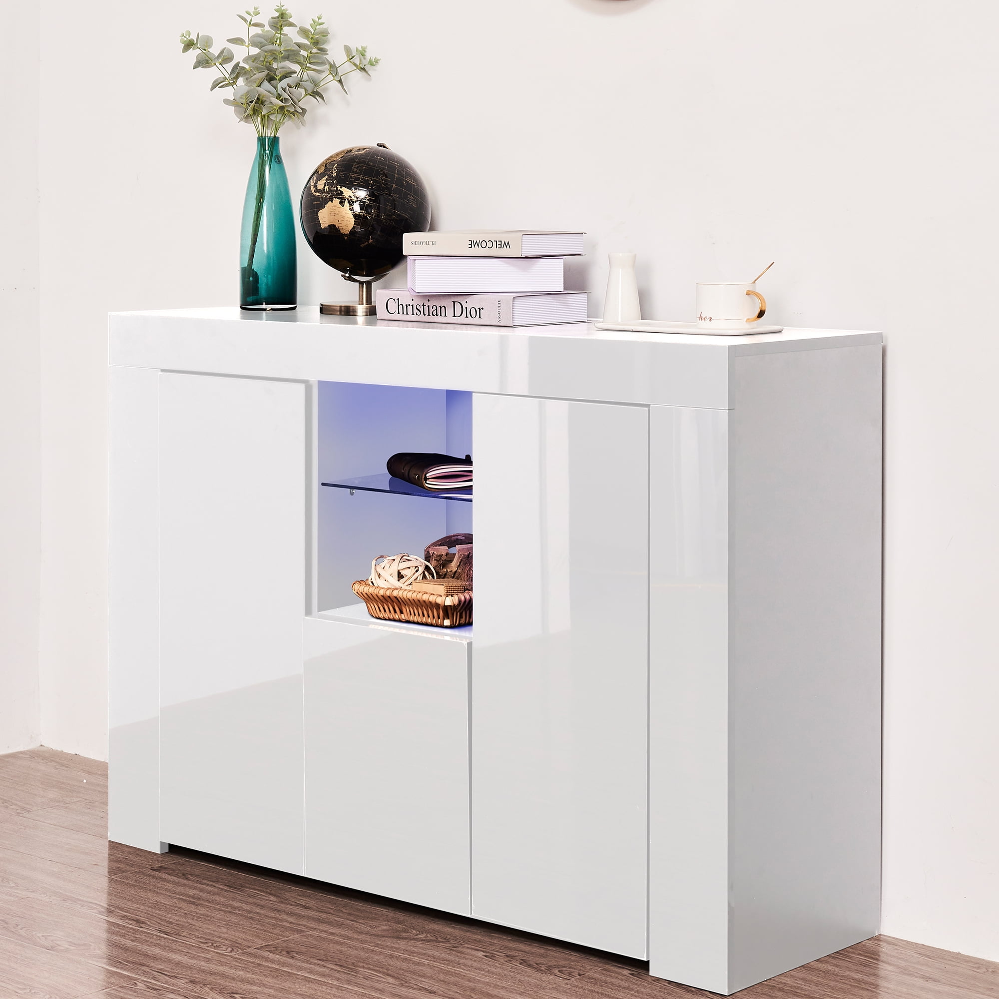 uhomepro Modern White High Gloss Buffet Sideboards Display Cabinets ...