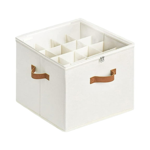 Fabric Shoe Organizer Storage with 16 Adjustable Dividers Clear Cover Foldable Design Sturdy Handles for Home Closet Entryway