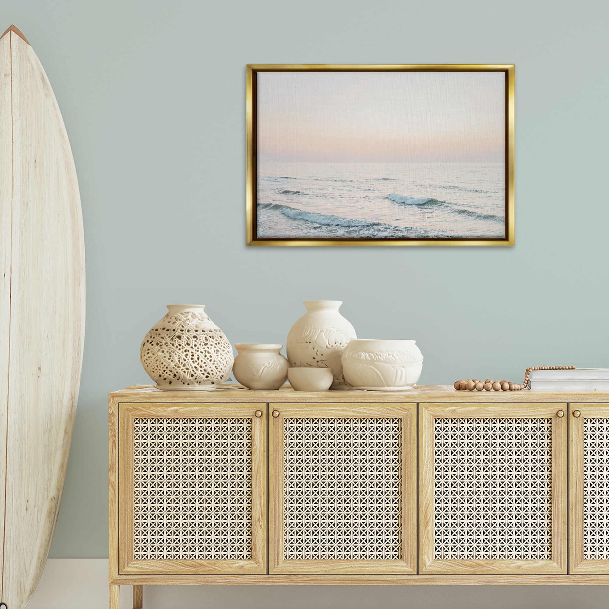 Stupell Industries Rolling Waves At Dawn Coastal Photography Gold Floater Framed Canvas Art Print Wall Art, 31 x 21