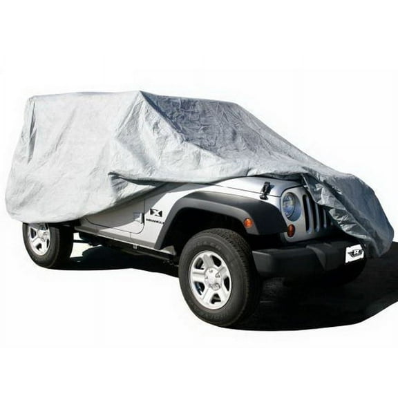 Rampage by RealTruck Custom Vehicle Cover for Jeep Wrangler JK/JL | 4-Layer, Lock, Cable & Storage Bag | 1203 | Compatible with 2007 - 2018 Jeep Wrangler JK, 2018 - 2022 Jeep Wrangler JL Sport 2-Door