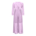 thumbnail image 6 of FRSASU Elegant V Neck Long Sleeve Shirt Sequined Pants with Belt,Women's Spring Fall Long Sleeve Wide Leg Jumpsuits Pink, 6 of 7