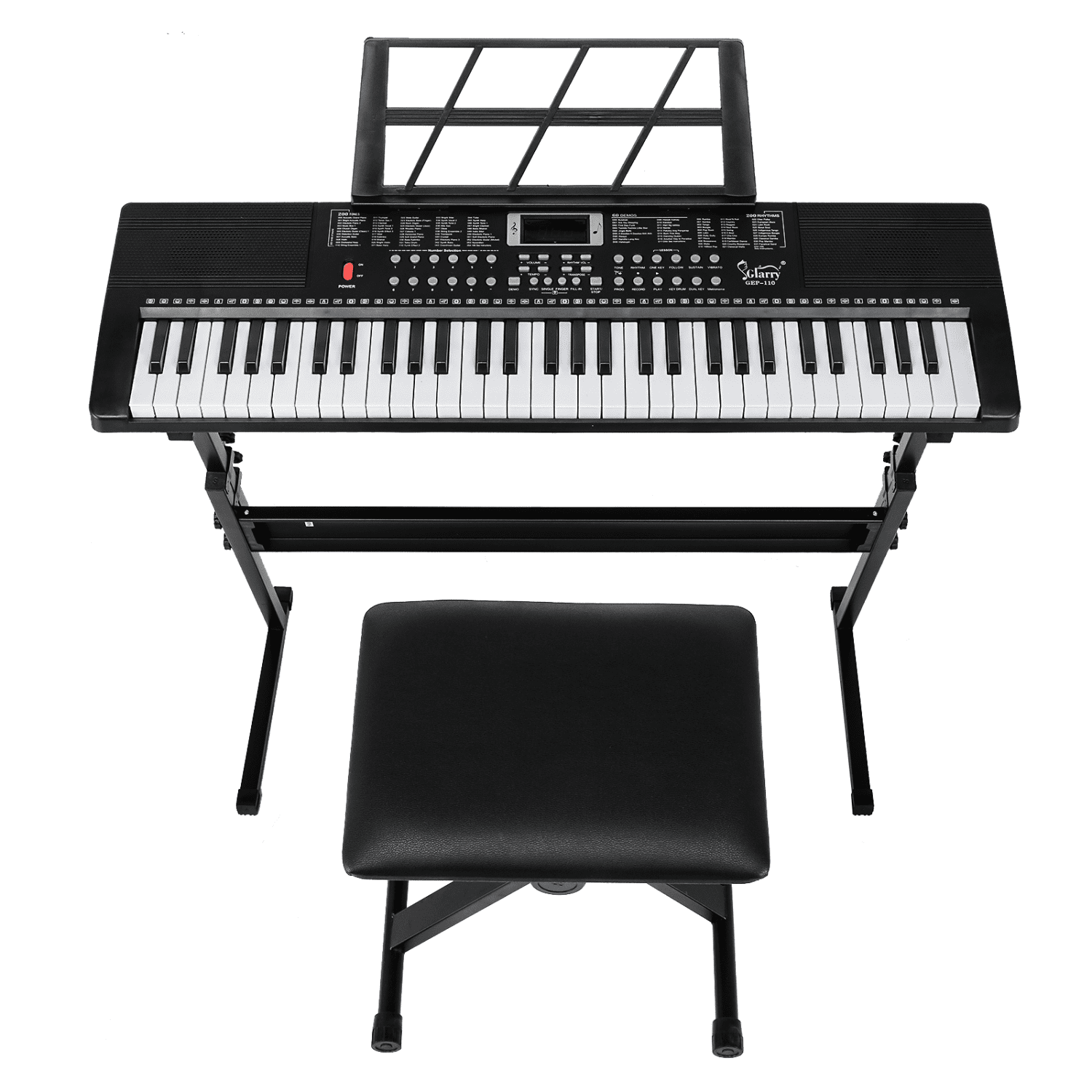 Hassch 61 Key Keyboard Piano for Beginners w/Stand Bench, Built-In Speakers, Headphone, Microphone, Music Rest, LED Screen, 3 Teaching Modes, Black