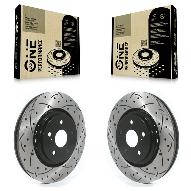 DS-One Front Coated Drilled Slotted Disc Brake Rotors Pair for Car Lexus Toyota RX350 Camry NX350h NX350 RX450h RX350L NX250 Crown RX450hL Avalon KD-100406