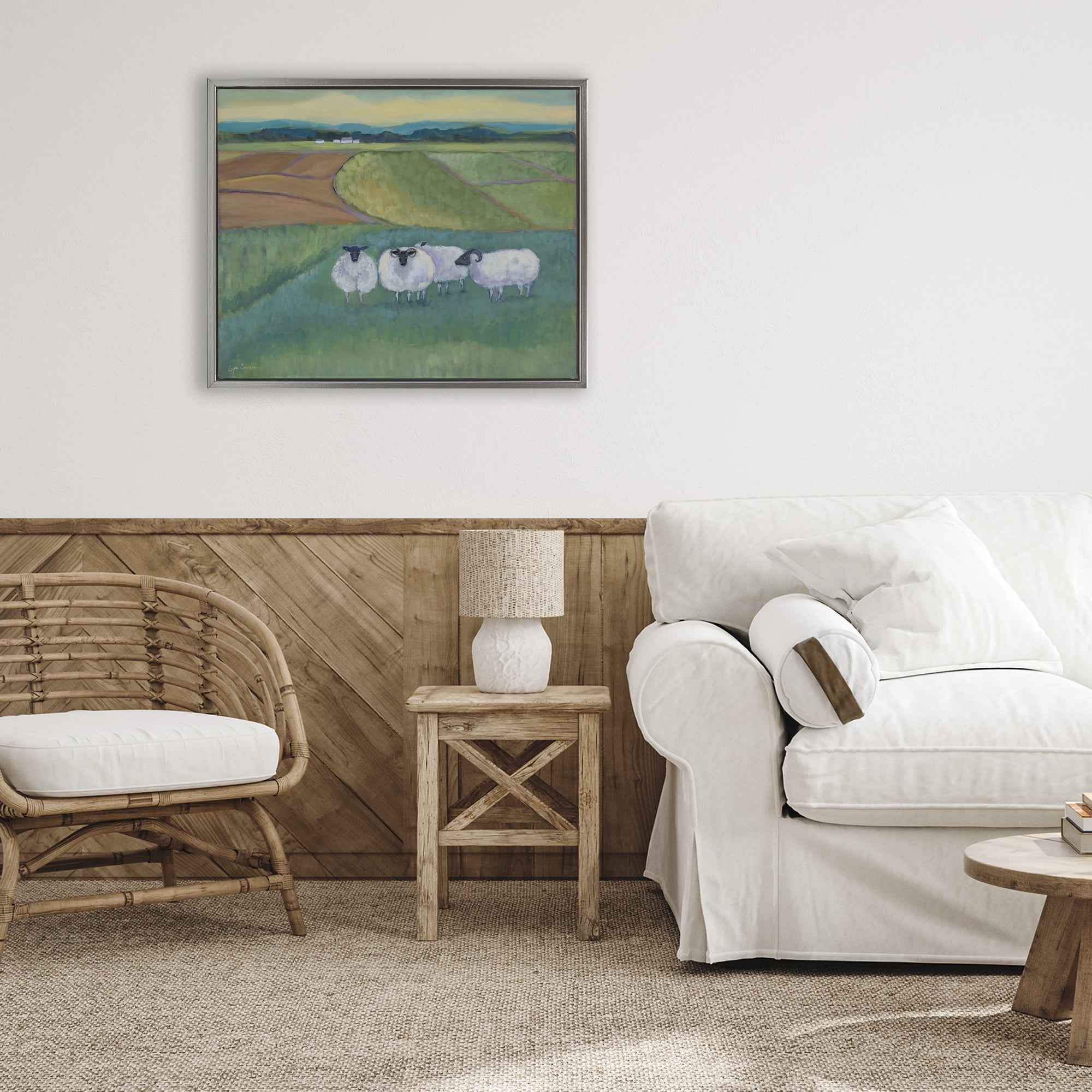 Stupell Industries Sheep Herd Meetup Gray Framed Floater Canvas Wall Art, design by Lynn Ericson Fine Art