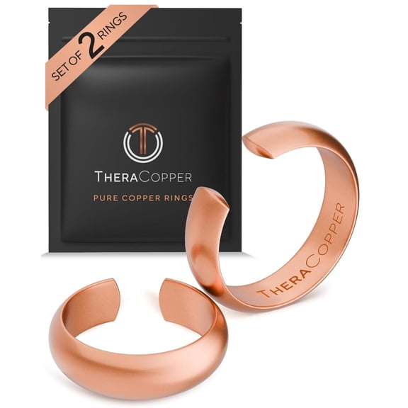 TheraCopper Copper Rings for Women & Men (2-Pack) 100% Pure Copper Ring Raw, Solid & Uncoated Handmade Open-End Adjustable Ayurvedic Jewelry Ring (6mm Domed)