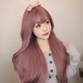 thumbnail image 4 of Pelucas sintéticas onduladas con flequillo para mujer, pelo largo ombré, color morado polvoriento, Natural, uso diario, fiesta, Cosplay, resistente al calor, 4 of 4