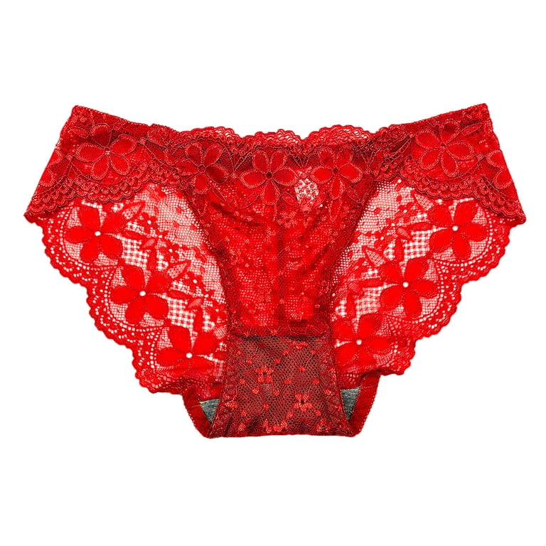 CLZOUD Cute Underwear for Women Red Polyester Lace Panties for Women Lace  Panty Hollow Out Panties Lingerie for Women Underwear