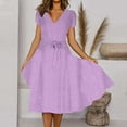 thumbnail image 6 of QUYUON Womens Beach Dresses Summer Casual V-Neck Short Sleeve Polka Dot Print Midi Dress with Belted High Low A-Line Flowy Dress Cocktail Party Knee Length Dress Sundress Style D-3858 Purple XL, 6 of 8