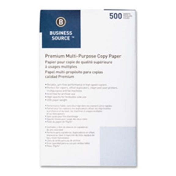 Business Source Multipurpose Paper- 20lb.- 92 Bright- 8-.50in.x14in.- 10RM-CT- White