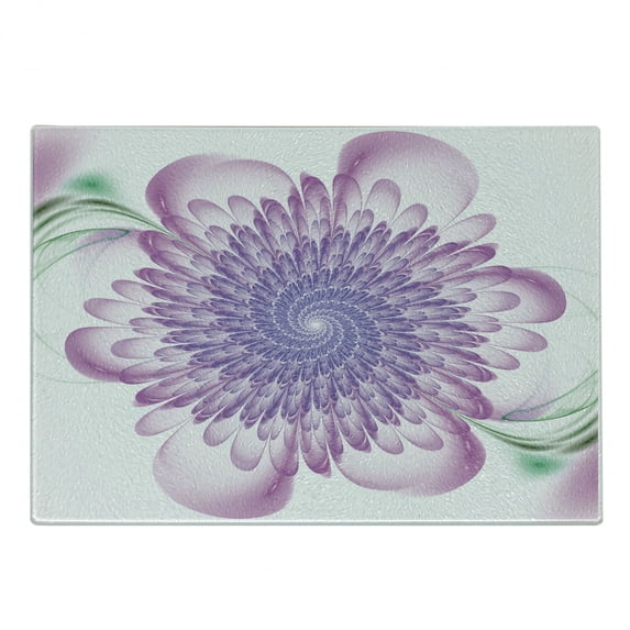 Spires Cutting Board, Digital Floral Harmonic Spirals with Flourish Hypnotic Vision Petals Dreamlike Print, Decorative Tempered Glass Cutting and Serving Board, Small Size, Violet, by Ambesonne