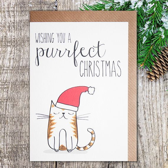 Purrfect Christmas Greeting Card - Cute Cat Design with Santa Hat - Blank Inside for Personal Messages - Ideal Holiday Card for Cat Lovers and Christmas Wishes