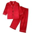thumbnail image 1 of WEIYLL Ensembles de Pyjamas pour Filles Manches Longues Hauts Unis T-Shirt Pantalons Tenue Décontractée Rouge Taille 110, 1 of 5