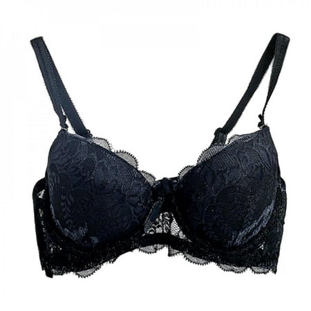 

Clearance!Women 3/4 Cup Padded Lingerie Brassiere Lace Floral Bralette Underwear Adjusted Straps Sheer Bra Black 75B