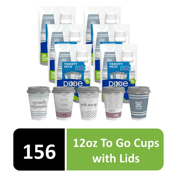 Dixie To Go Paper Hot Cups w/Lids, 12 oz, 156 Count