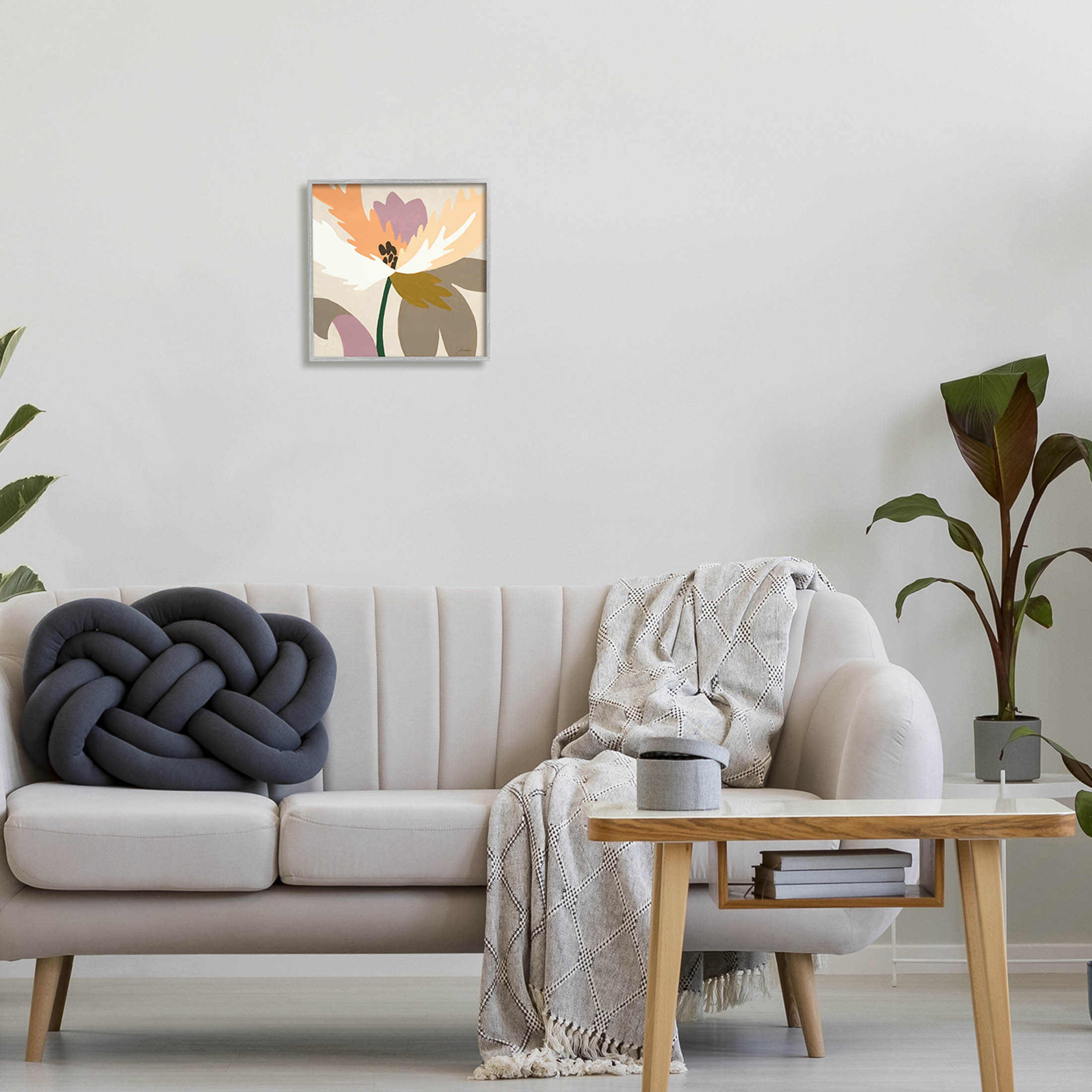 Stupell Industries Geometric Flower Petal Shapes Graphic Art Gray Framed Art Print Wall Art, Design by Liz Jardine