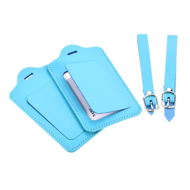 Equipaje Etiqueta PU Soportes 12x7cm Equipaje Etiqueta Identificador con Correas para Mochila Viaje Bolso Maleta Claro Azul Paquete de 2