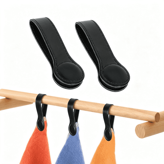 XIBUFE Leather Magnetic Kitchen and Bathroom Towel Clips for Oven Handle,Towel Rods Or Racks,Durable Towel Clips (2 Pcs,Black)