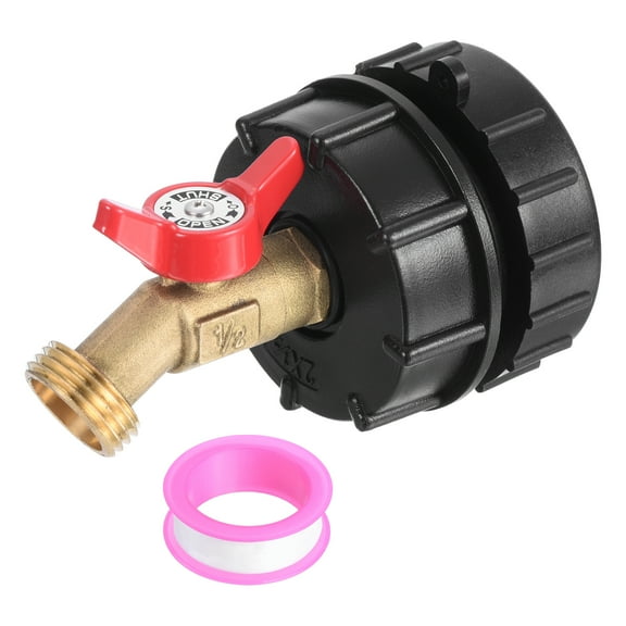 Uxcell IBC Tote Fitting 275-330 Gallon IBC Tote Tank Adapter Fine Thread 1/2" x3/4" GHT Brass Hose Valve Faucet 2"