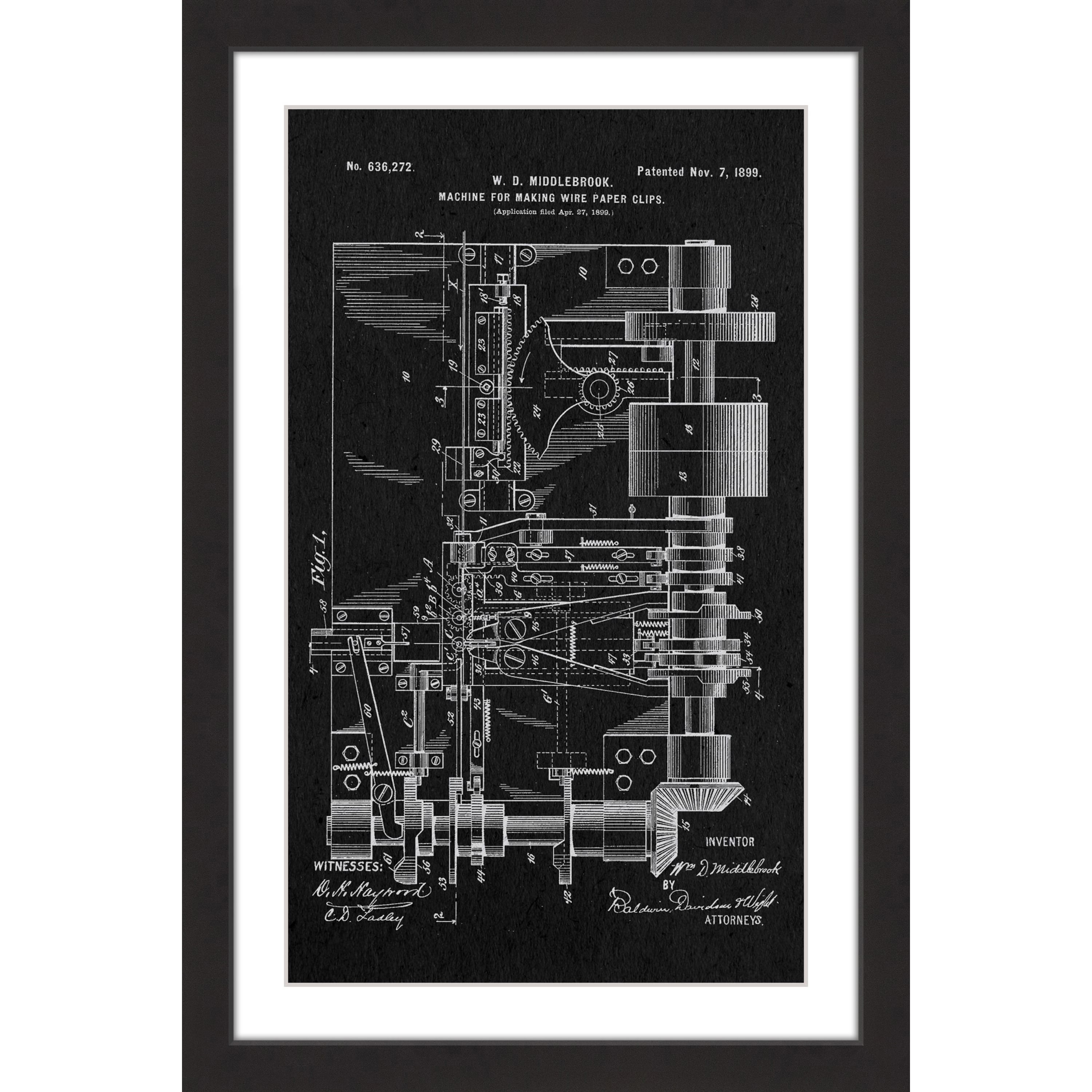 "Paper Clip 1899 Black Paper" Framed Painting Print