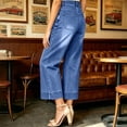 thumbnail image 3 of High Rise Slimming Jeans Washed Straight Leg Stretch Denim Pants Solid Color Elastic Waistband Button Zip Casual Trousers with Pockets, 3 of 9