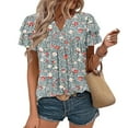 thumbnail image 6 of cocolona Womens Summer Casual Dressy Blouse V Neck Ruffle Short Sleeve Front Pleated Tops Fashion Floral Print T-Shirts, 6 of 6